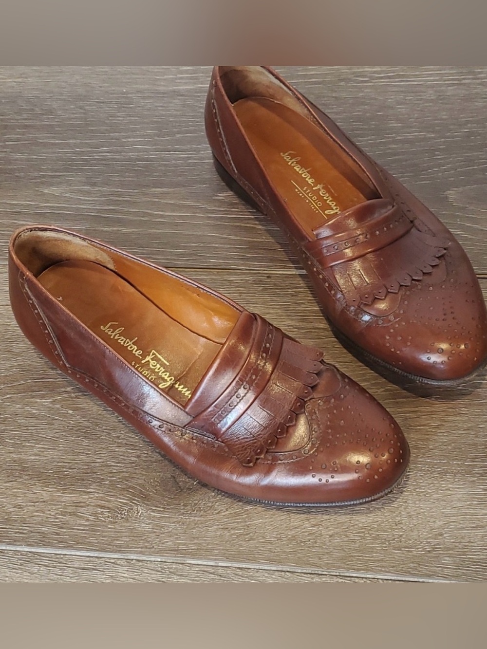Salvatore Ferragamo Brown Leather Loafers Men's 7 1/2 7.5 2E‎